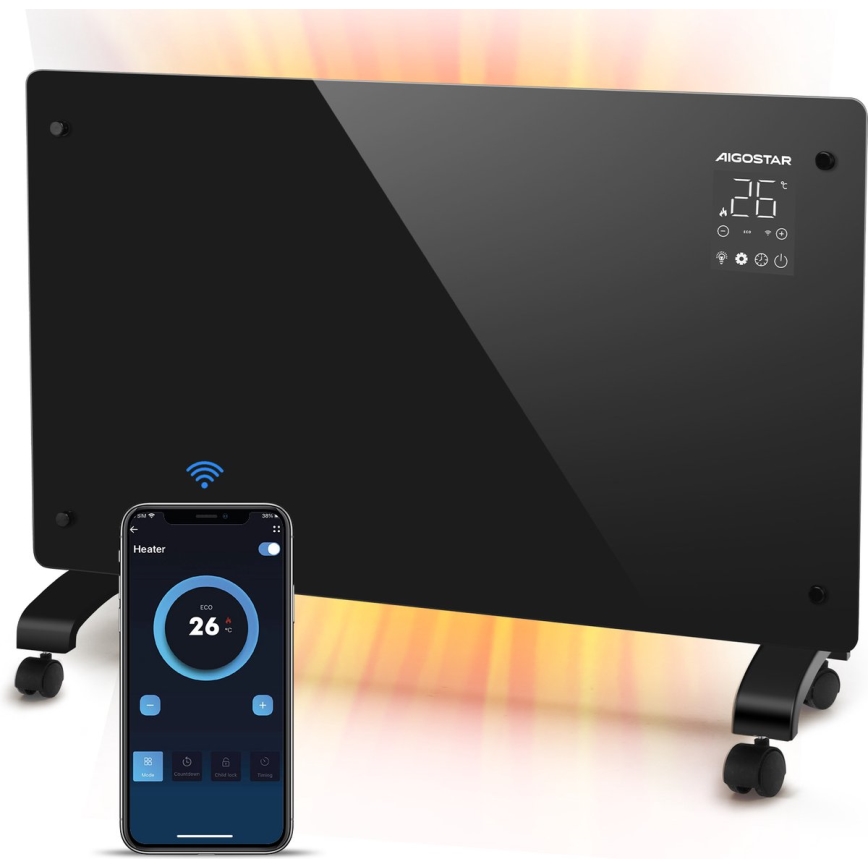 Aigostar - Intelligenter elektrischer Direktheizer/Konvektor mit LCD-Display ECO/1000/2000W WLAN