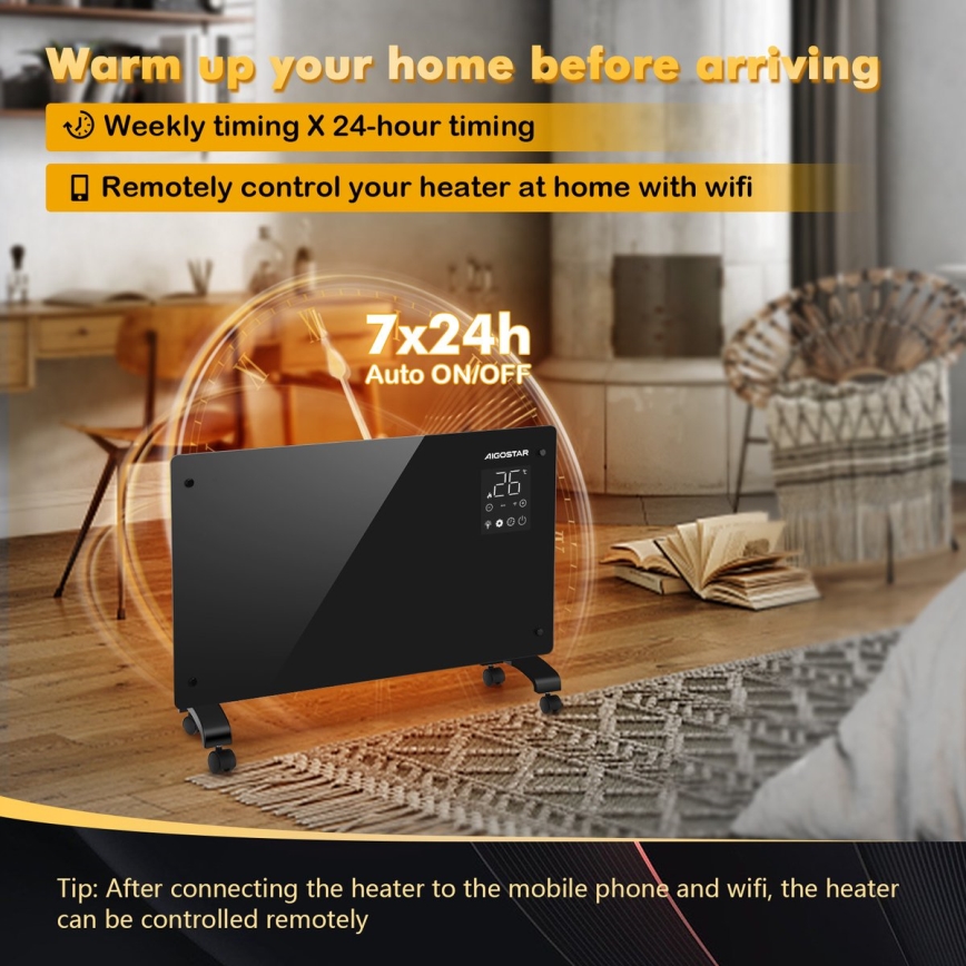 Aigostar - Intelligenter elektrischer Direktheizer/Konvektor mit LCD-Display ECO/1000/2000W WLAN