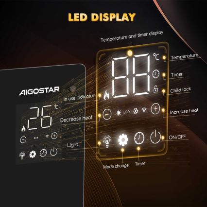 Aigostar - Intelligenter elektrischer Direktheizer/Konvektor mit LCD-Display ECO/1000/2000W WLAN