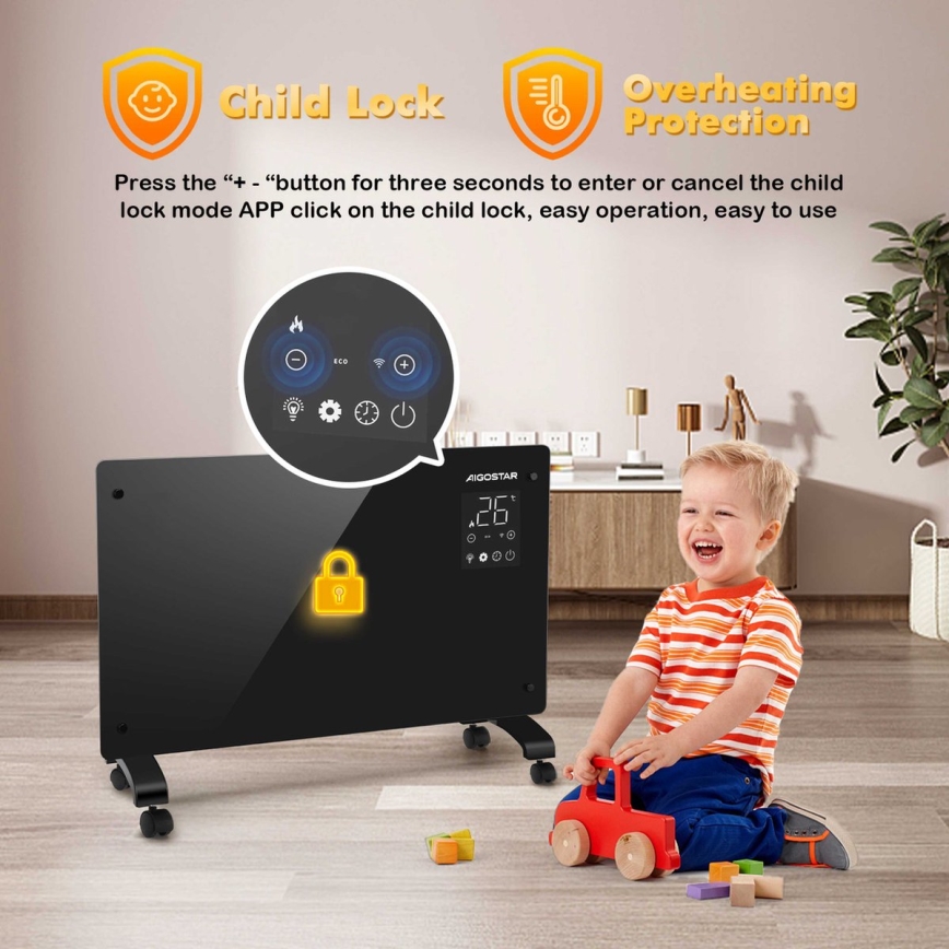 Aigostar - Intelligenter elektrischer Direktheizkörper/Konvektor 2000W Wi-Fi