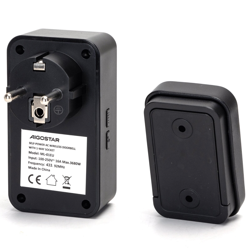 Aigostar - Kabellose Steckdosen-Türklingel 1Z 230V IPX4 schwarz