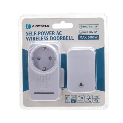Aigostar - Kabellose Steckdosen-Türklingel 1Z 230V IPX4 weiß