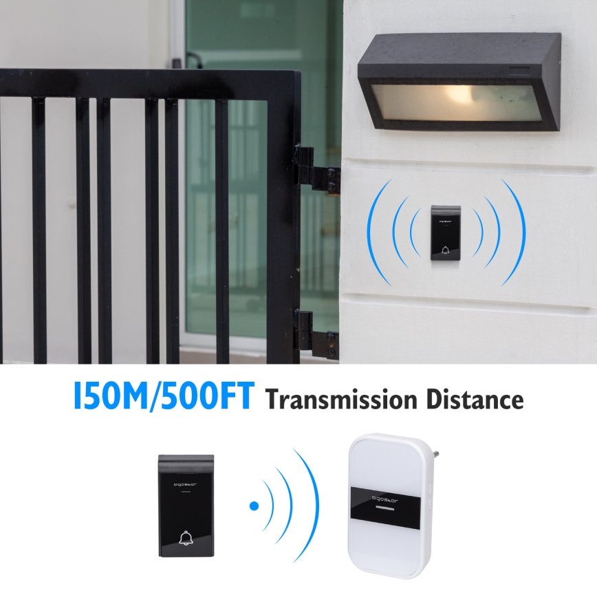 Aigostar - Kabellose Steckdosenklingel 230V/12V IP44 Weiß/Schwarz