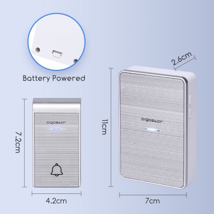 Aigostar - Kabellose Türklingel 3xAA/12V IP44 silbern