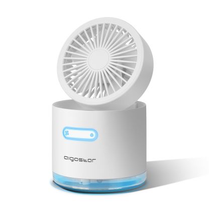 Aigostar - RGB Kabelloser Mini-Tischventilator mit Luftbefeuchter 10W/5V weiß
