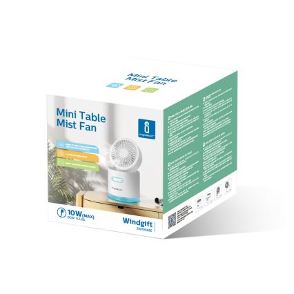 Aigostar - RGB Kabelloser Mini-Tischventilator mit Luftbefeuchter 10W/5V weiß