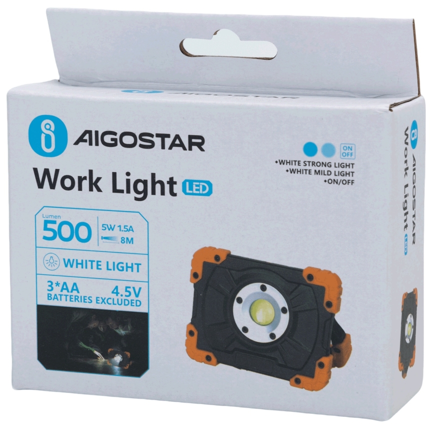 Aigostar - LED-Arbeitsleuchte LED/5W/3xAA 6500K IP44