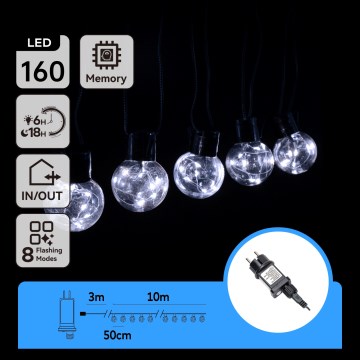 Aigostar - LED Außen-Dekorations-Lichterkette 160xLED 10m IP44 kaltweiß