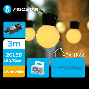 Aigostar - LED-Außen-Dekorations-Lichterkette 20xLED/13m IP44 warmweiß