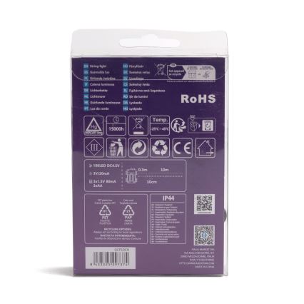 Aigostar-LED Außen-Weihnachtslichterkette 100xLED/8 Funktionen 3xAA 10,3m IP44 mehrfarbig