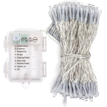 Aigostar - LED-Außen-Lichterkette, 100 LEDs, 8 Funktionen, 3xAA, 10,3 m, IP44, warmweiß