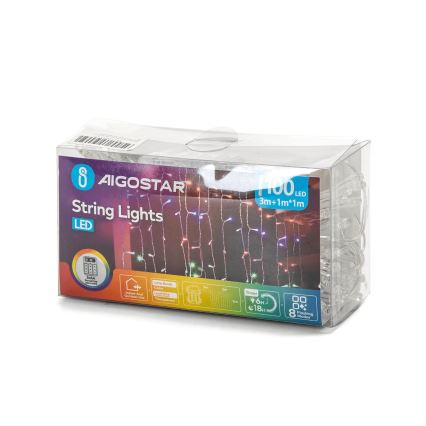 Aigostar - LED Außen-Weihnachtslichterkette 100xLED/8 Funktionen 3xAA 4x1m IP44 mehrfarbig