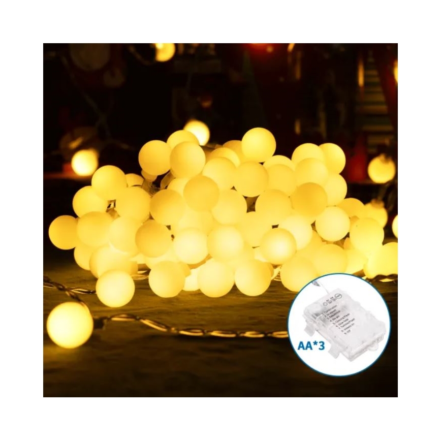 Aigostar - LED Weihnachts-Lichterkette für den Außenbereich 100xLED/3xAA/8 Funktionen 10,3 m IP44 warmweiß
