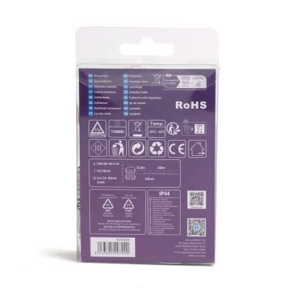 Aigostar -LED Außen-Lichterkette 100xLED/8 Funktionen 3xAA 10,3m IP44 Warmweiß