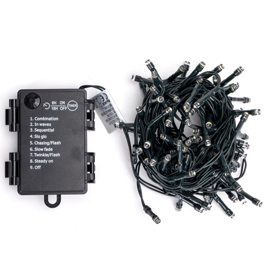 Aigostar - LED-Lichterkette für den Außenbereich, 100 LEDs, 8 Funktionen, 3xAA, 5,3 m, IP44, mehrfarbig