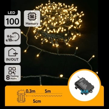 Aigostar - LED-Außen-Lichterkette 100xLED/8 Funktionen 3xAA 5,3 m IP44 warmweiß