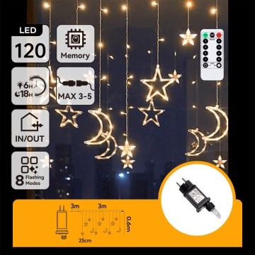 Aigostar - LED Außen-Lichterkette 120xLED/6W/230V/8 Funktionen 3x0,6m IP44 warmweiß + Fernbedienung