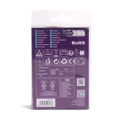 Aigostar - LED Außen-Weihnachtslichterkette 150xLED/8 Funktionen 3xAA 15,3m IP44 warmweiß