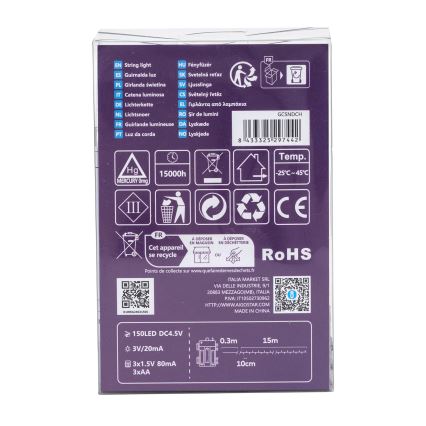 Aigostar - LED-Außen-Lichterkette 150xLED/8 Funktionen 15,3m IP44 kaltweiß