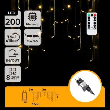 Aigostar - LED-Außen-Lichterkette 200xLED/6W/230V/8 Funktionen 3x1m IP44 warmweiß + Fernbedienung
