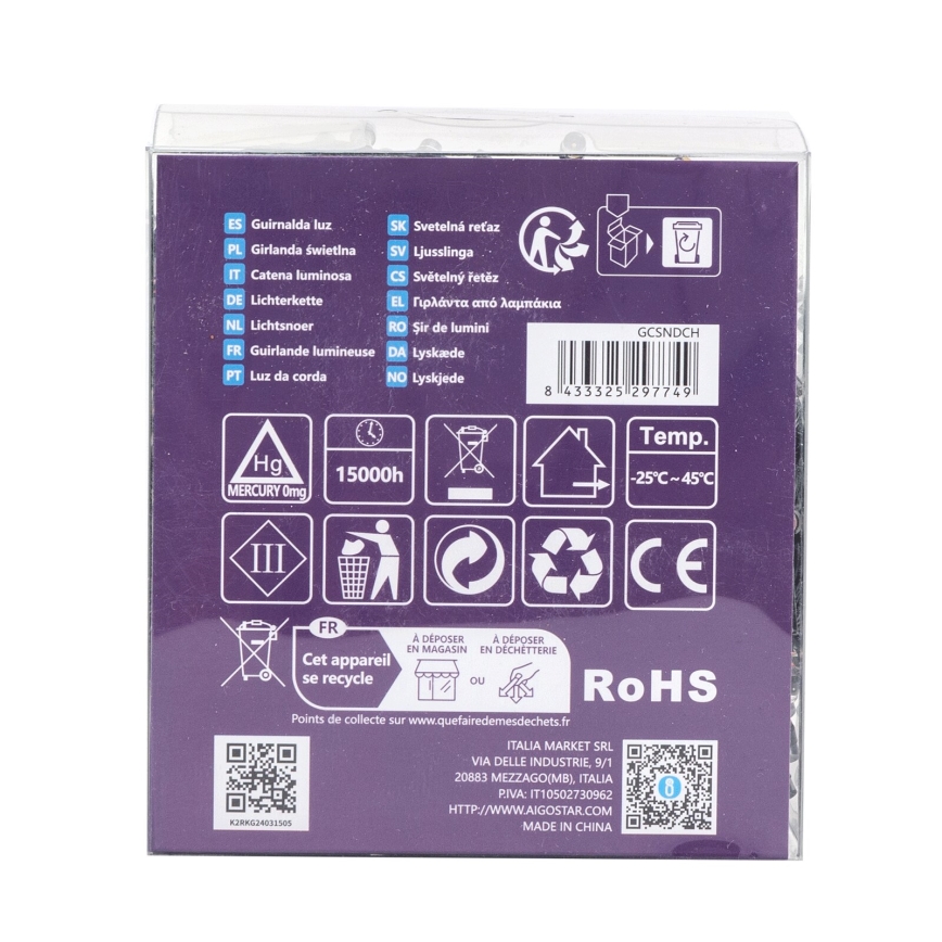 Aigostar -LED Außen  Lichterkette 300xLED/8 Funktionen 3xAA 15,3m IP44 mehrfarbig