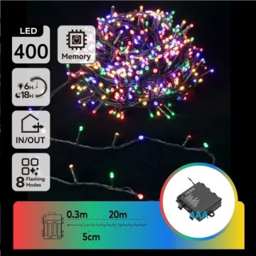 Aigostar - LED-Außen-Lichterkette, 400 LEDs, 8 Funktionen, 4×AA, 20,3 m, IP44, mehrfarbig