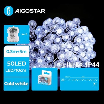 Aigostar - LED-Außen-Lichterkette 50xLED/3xAA/8 Funktionen 5,3 m IP44 kaltweiß