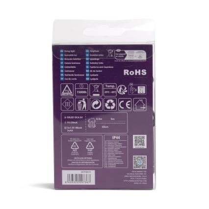 Aigostar - LED-Außen-Lichterkette 50xLED/8 Funktionen 3xAA 5,3m IP44 mehrfarbig