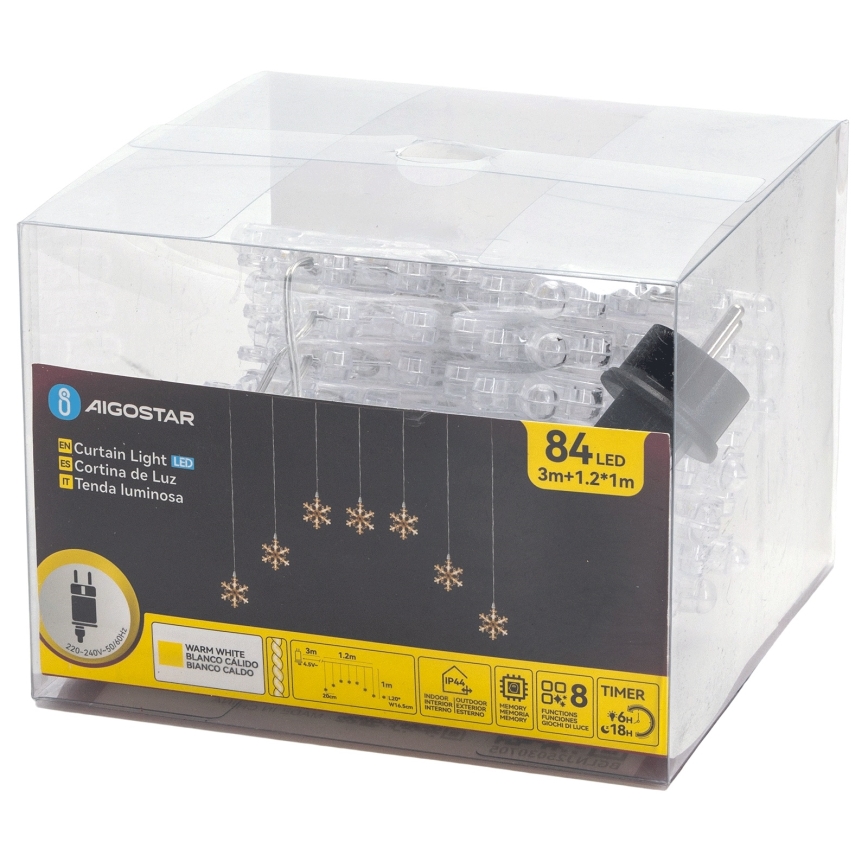 Aigostar - LED Außen  Lichterkette 84xLED/8 Funktionen 1,2x1m IP44 warmweiß Schneeflocken
