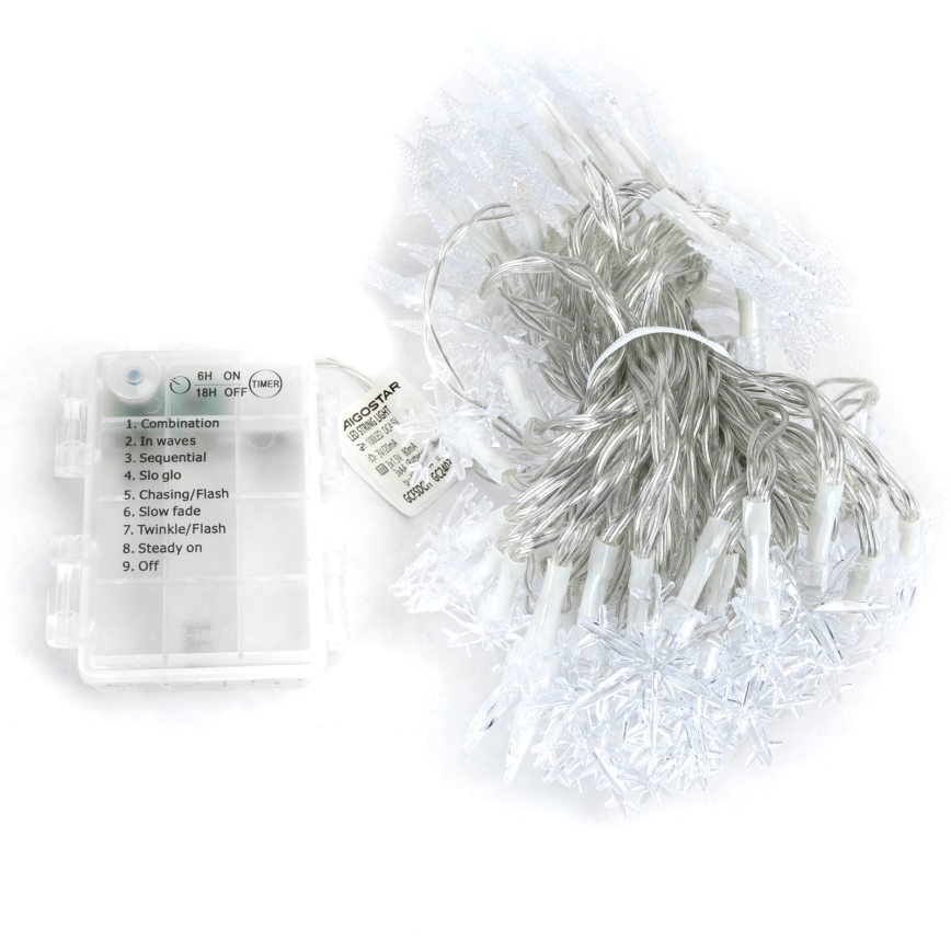 Aigostar - LED-Außen-Weihnachtslichterkette 100 LEDs/8 Funktionen 3xAA 10 m IP44 warmweiß mit Sternen