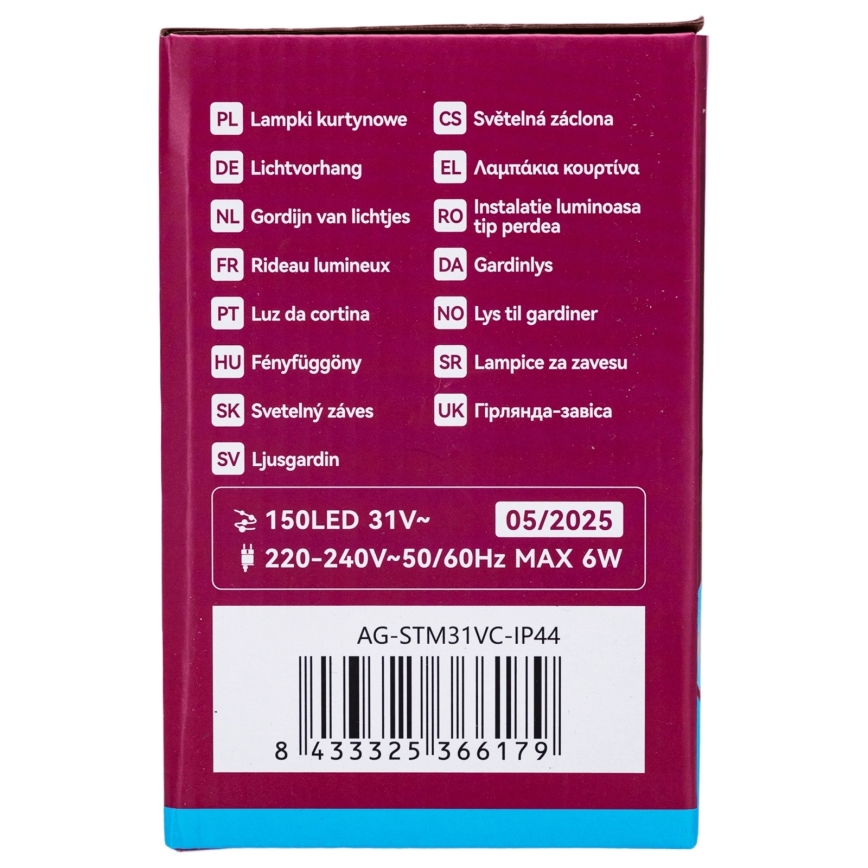 Aigostar - LED-Außen-Lichterkette 150xLED/6W/230V/8 Funktionen 1,5x1m IP44 kaltweiß + Fernbedienung