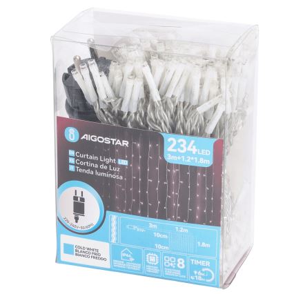 Aigostar - LED-Außen-Lichterkette 234xLED/8 Funktionen 1,2x1,8 m IP44 kaltweiß