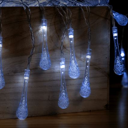 Aigostar - LED-Außen-Weihnachtslichterkette 25xLED/8 Funktionen 3xAA 2,5 m IP44 kaltweiß Tropfen