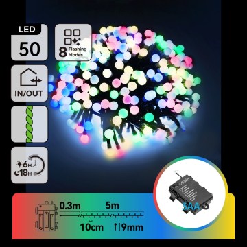 Aigostar - LED Außen-Weihnachts-Lichterkette 50xLED/8 Funktionen 3xAA 5,3 m IP44 mehrfarbig