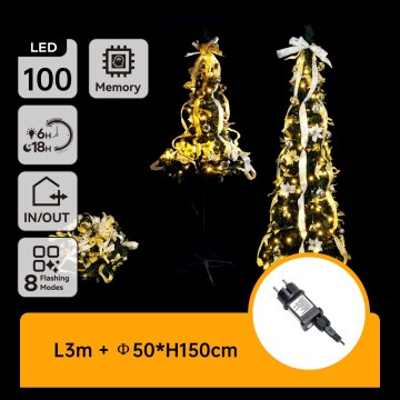 Aigostar - LED-Außen-Weihnachtsbaum 100 LEDs 1,5 m IP44 Weiß/Gold Warmweiß