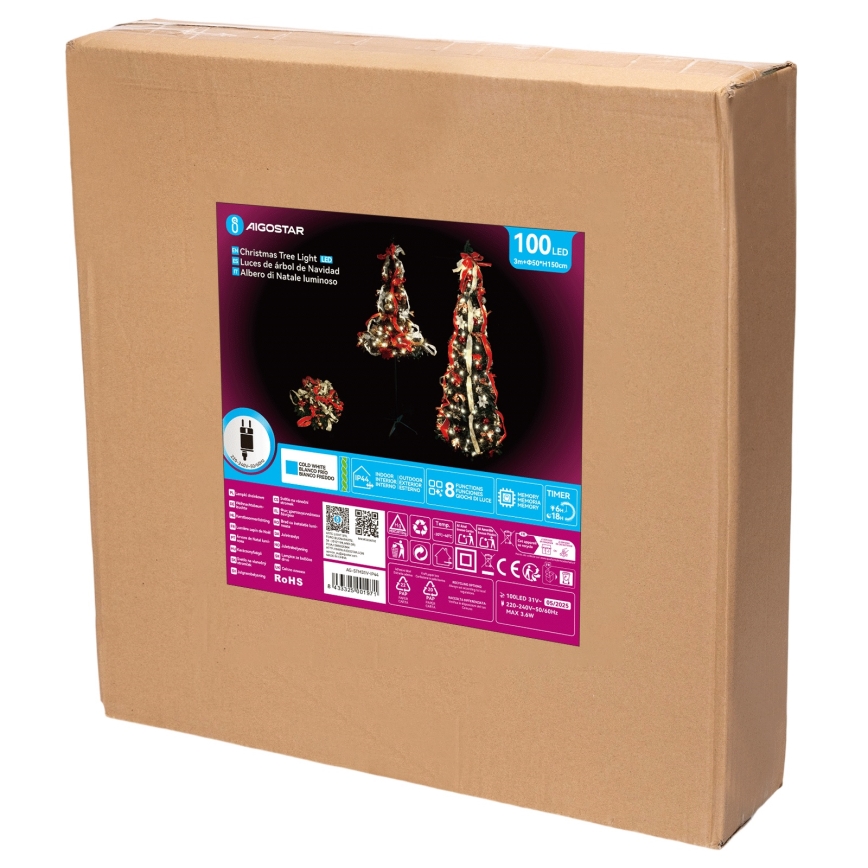 Aigostar - LED-Weihnachtsbaum für den Außenbereich 100xLED 1,5m IP44 Rot Kaltweiß