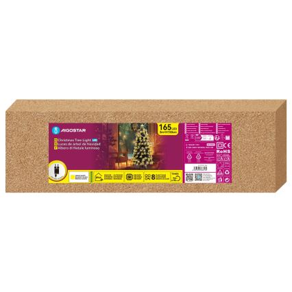 Aigostar - LED-Außen-Weihnachtsbaum, 165 LEDs, 8 Funktionen, 1,5 m, IP44, warmweiß