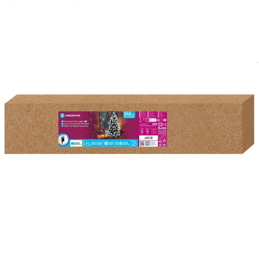 Aigostar - LED-Außen-Weihnachtsbaum 245 LEDs/8 Funktionen 2,1 m IP44 kaltweiß