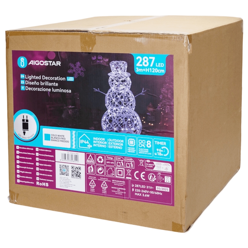 Aigostar - LED-Außen-Weihnachtsdekoration 3,6W/31/230V 6500K 120cm IP44 Schneemann