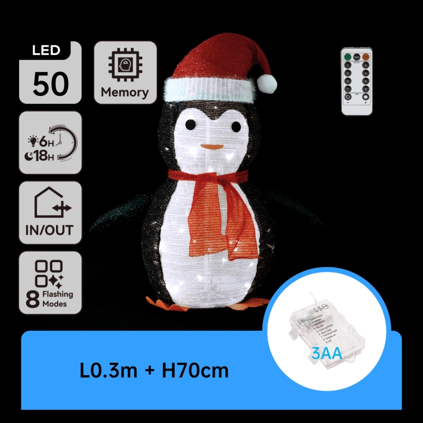 Aigostar - LED-Außen-Weihnachtsdekoration 50xLED/3xAA IP44 Pinguin
