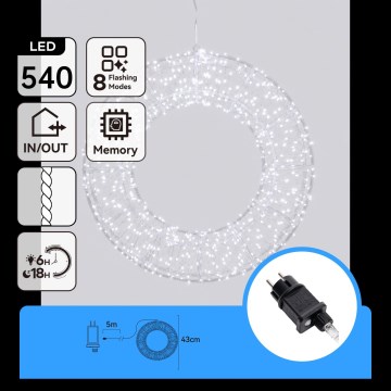 Aigostar - LED Außen-Weihnachtsdekoration 540xLED/6W/230V IP44 kaltweiß 45 cm Ring