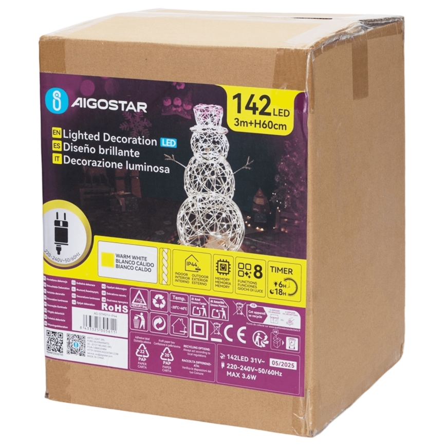 Aigostar - LED-Außen-Weihnachtsdekoration LED/3,6W/31/230V 2700K 60 cm IP44 Schneemann