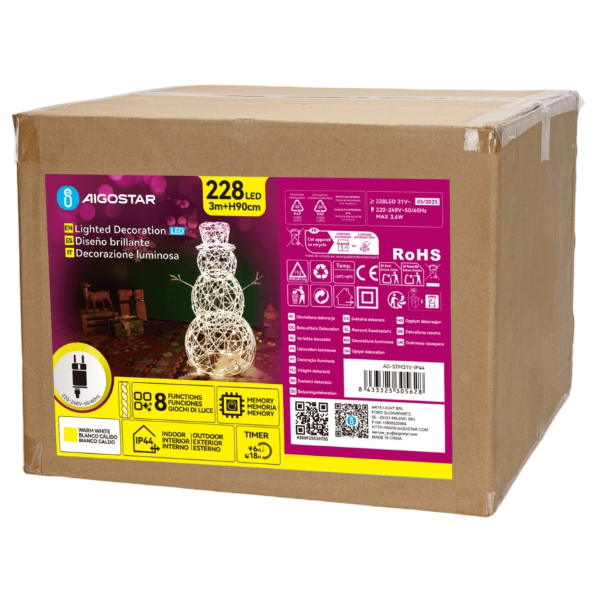 Aigostar - LED-Weihnachtsdekoration für den Außenbereich LED/3,6 W/31 LEDs/230 V 2700 K 90 cm IP44 Schneemann