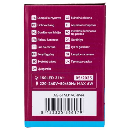 Aigostar - LED Weihnachtslichterkette für den Außenbereich 150xLED/6W/230V/8 Funktionen 1,5x1m IP44 kaltweiß + Fernbedienung