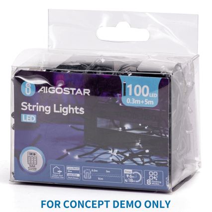 Aigostar - LED-Außen-Weihnachtskette 200 LEDs/8 Funktionen 3xAA 10,3 m IP44 rosa
