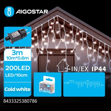 Aigostar - LED Außen-Weihnachtskette 200xLED/8 Funktionen 13x0,6m IP44 Kaltweiß