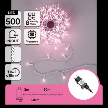 Aigostar - LED-Außen-Weihnachtskette 500 LEDs/8 Funktionen 53m IP44 rosa