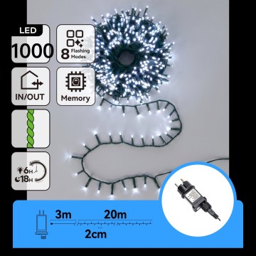 Aigostar - LED Außen-Weihnachtslichterkette 1000xLED/8 Funktionen 23m IP44 kaltweiß