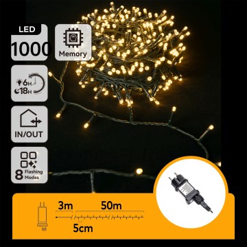 Aigostar - LED-Außen-Weihnachtslichterkette 1000xLED/8 Funktionen 53m IP44 warmweiß
