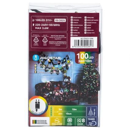 Aigostar - LED Außen-Weihnachtslichterkette 100xLED/8 Funktionen 13m IP44 mehrfarbig